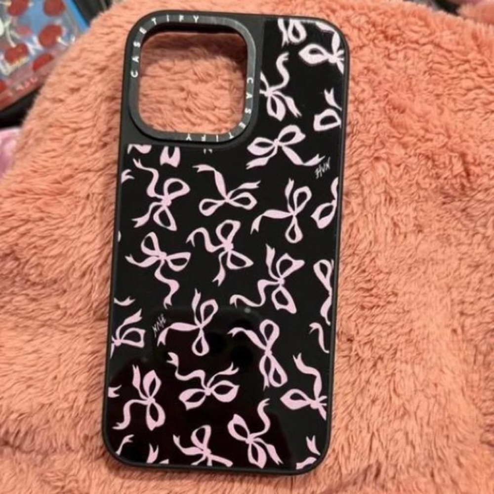 Casetify Black Case with Pink Ribbon Design